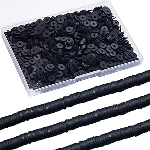 SUNNYCLUE 1 boîte de 1000 pièces   Perles D'Argile Noires de 8 mm, Perles D'Argile en Vrac, Perles D'Argile Heishi, Recharge de Perles D'Argile Polymère, Perles D'Espacement en Vrac pour la Fabricatio