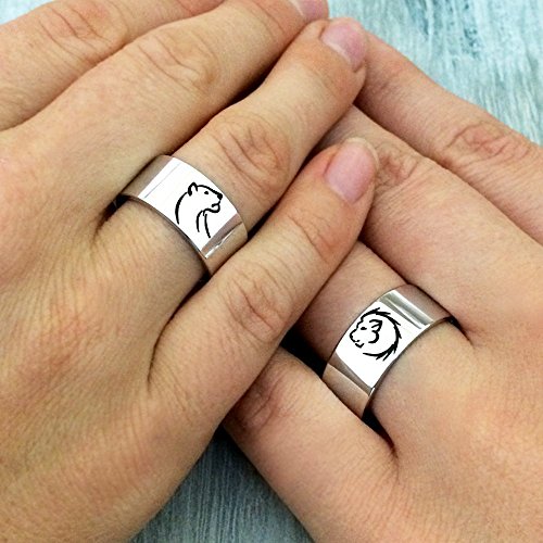 Lion and Lioness Silver Band Rings, Lions Rings, Couples rings, Wedding Band Rings