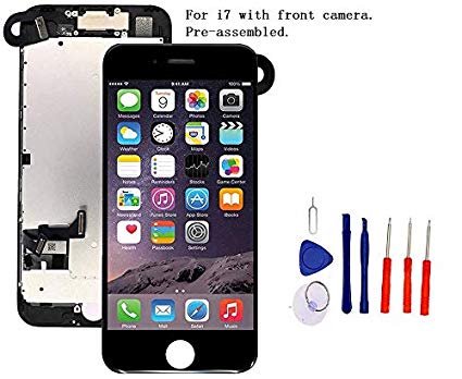 Screen Replacement Compatible with iPhone 7 Full Assembly - LCD 3D Touch Display Digitizer with Ear Speaker, Sensors and Front Camera, Fit Compatible with iPhone 7 (Black)