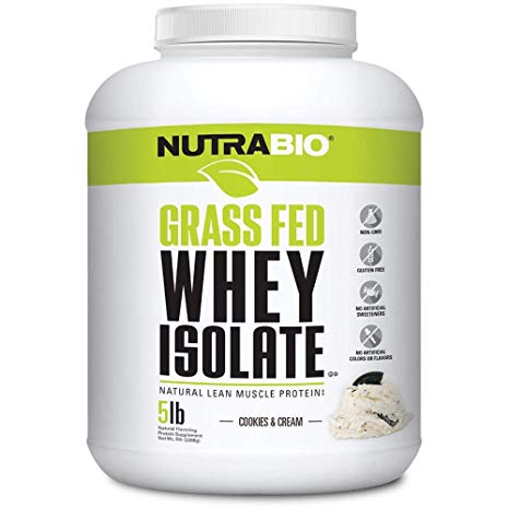NutraBio Grass Fed Whey Isolate (Cookies and Cream, 5 Pounds)