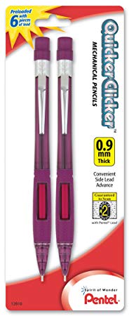 Pentel Quicker Clicker Mechanical Pencil (0.9mm) Tinted Red Barrel 2-Pk (PD349BP2-K6)