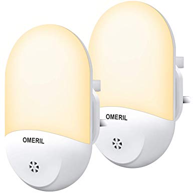 LED Night Light, OMERIL [2 Pack] Night Lights Plug in Wall with Photocell Sensor, Plug&Play, 0.5W Energy Saving, Warm White Night Lighting for Kids, Babyroom, Hallway, Bathroom, Kitchen, Stairs