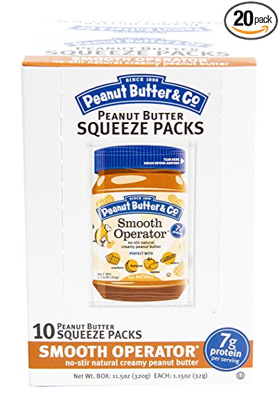 Peanut Butter & Co. Non-GMO, Gluten Free, Vegan Peanut Butter, Smooth Operator Squeeze Packets, 1.15 Ounce (Pack of 20)