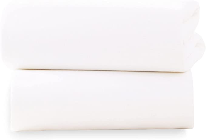 Clair de Lune Moses Basket Cotton Jersey Fitted Sheets (Pack of 2, White)