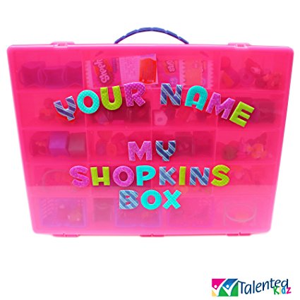 Shopkins Collectors Case, Personalized With Your Name. Includes Pink Storage Organizer   2 Alphabet Puffy Stickers to Make It Your Own! TALENTED KIDZ EXCLUSIVE. Fits Shopkins Season 5 and Season 6