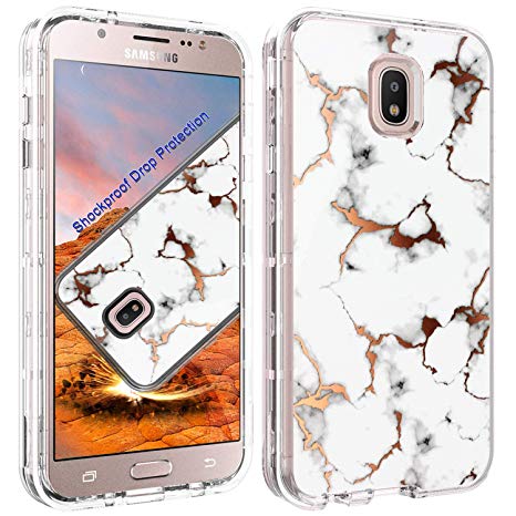 ACKETBOX Galaxy J7 Refine/J7 2018/J7 Top/J7 Star/J7 Aero/J7 Crown Case，3in1 Hybrid Heavy Duty Marble Design PC Back Case and Bumper Clear TPU Full Body Protective Cover(White)