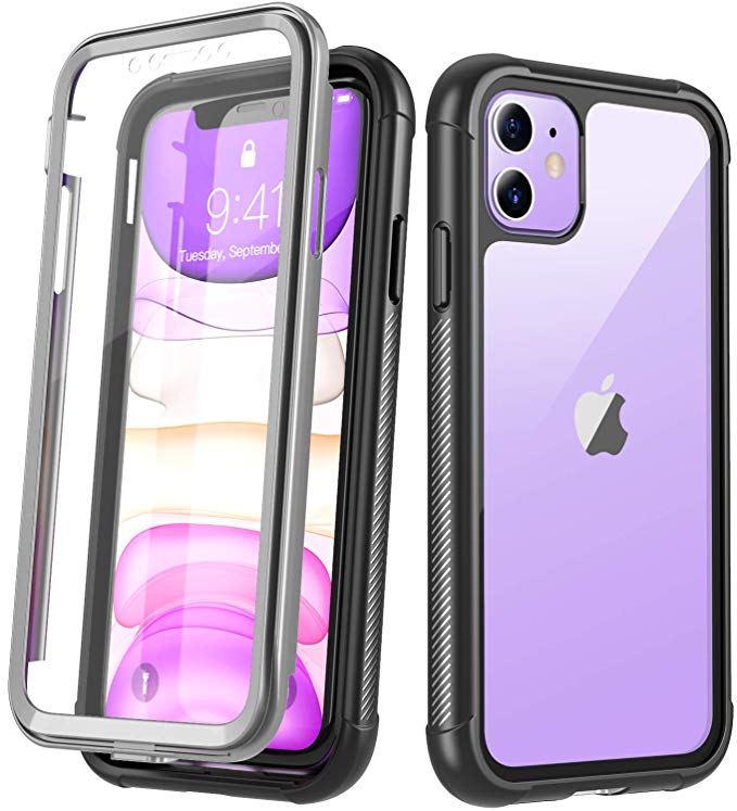 Eonfine iPhone 11 Case, Shockproof Full-Body Heavy Duty Protection with Built-in Screen Protector Rugged Armor Cover for iPhone 11 6.1 Inch 2019 Release(Black/Gray Clear)