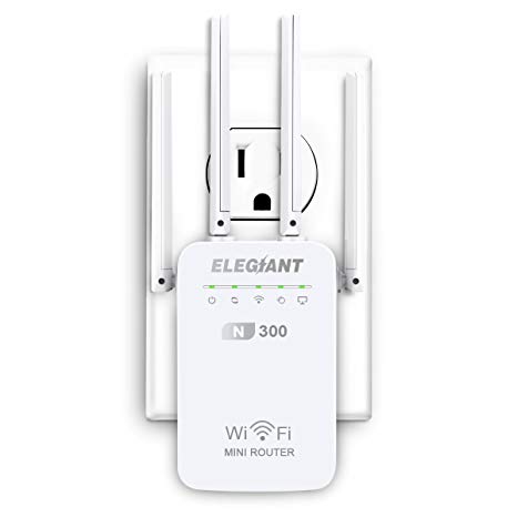 WiFi Range Extender, ELEGIANT 300Mbps Wireless Signal Booster WiFi Repeater,Supports Router Mode/Repeater/Access Point,with Four External Antennas & 360 Degree Full WiFi Coverage,Easily Set Up -White