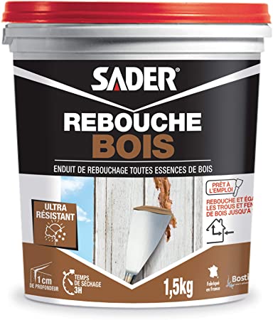 Sader Rebouche Bois en Pâte – Enduit de Rebouchage Extérieur et Intérieur – Pour Combler Trous et Fissures Jusqu’à 1 cm – Pâte à Bois Sans Solvant – Couleur Bois – 1 Pot 1,5 kg