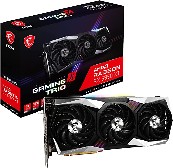 MSI Radeon RX 6950 XT GAMING X TRIO 16G Gaming Graphics Card - 16GB GDDR6, 2454 MHz, PCI Express 4, 256-bit, 3x DP v 1.4a, HDMI 2.1 (Supports 4K & 8K)