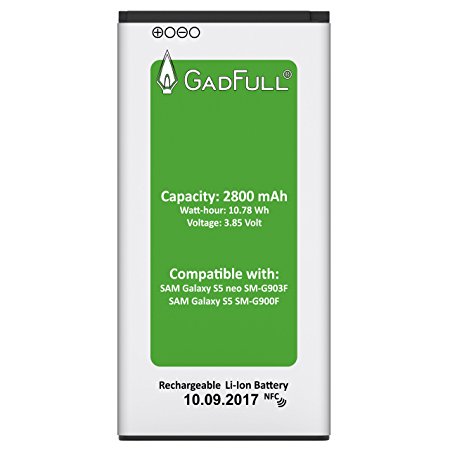 GadFull® Battery for Samsung Galaxy S5 |Production date 2017 | Corresponds to the original EB-BG900BBE / EB-BG900 | Smartphone model S5 SM-G900F | Perfect as replacement battery