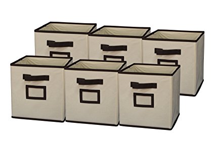 Sodynee Foldable Cloth Storage Cube Basket Bins Organizer Containers Drawers, 6 Pack, Coffee/Beige
