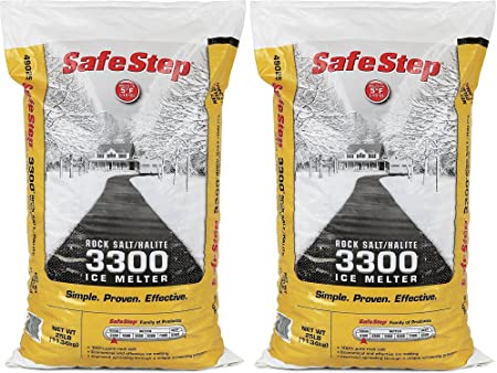 Safe Step Rock Salt/Halite Standard 3300 Ice Melter Non-Corrosive Safe for Concrete Sidewalks, Driveway Pavement- 2 Bags of 25 lb (Rock Salt 2pk)