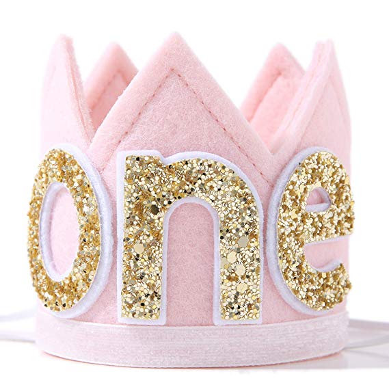 Baby ONE Crown for 1st Birthday - First Birthday Party Headband,Boy or Girl Glitter Crown, Newborn Photography Prop, Prince or Princess Souvenir and Gifts(Pink Crown Hat)