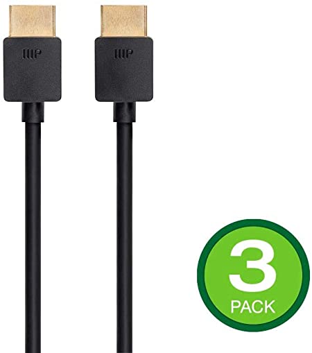 Monoprice Ultra 8K High Speed HDMI Cable - 3 Feet - Black (3-Pack) 48Gbps, 8K@60Hz, Dynamic HDR, eARC, Supports 3D Video and Multiview Video - Ultra Slim Series (139478)