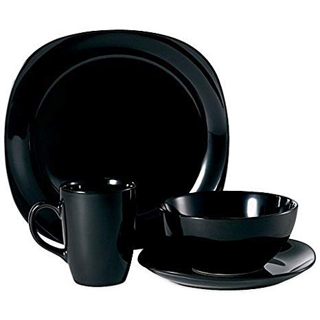 Quadro 16-Piece Dinnerware Set in Black - Sleek and Stylish With Unique Curves