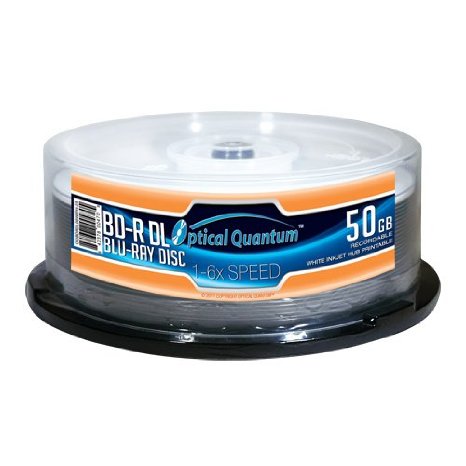 Optical Quantum OQBDRDL06WIPH-25 6X 50GB Inkjet Printable Blu-ray Double Layer Recordable Blank Media , 25-Disc Spindle - White