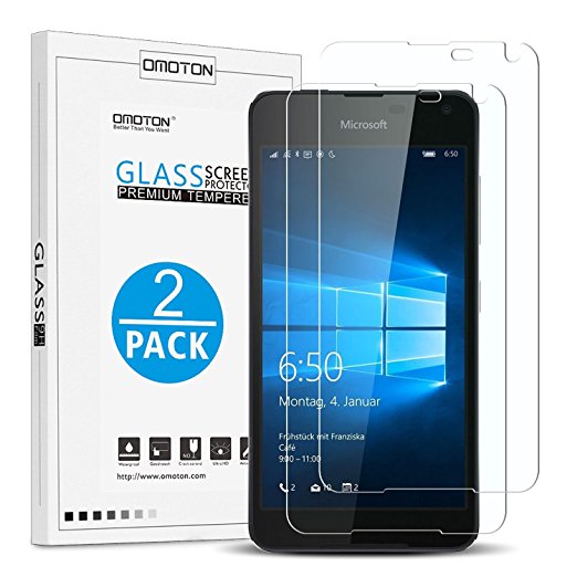 [ Pack of 2]Microsoft Lumia 650 Glass Screen Protector, OMOTON Tempered-Glass Screen Protector with [2.5D Round Edge] [9H Hardness] [Crystal Clearity] [Scratch-Resistant] [No-Bubble] for Microsoft Lumia 650