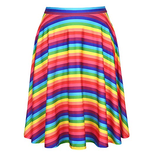 HDE Skirts for Women - Midi Skirt Skater Skirt Knee Length High Waist Fun Prints