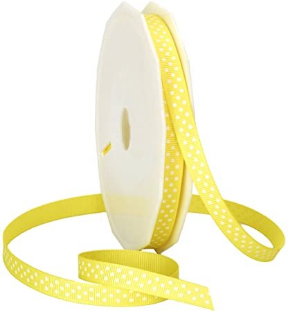 Morex Grosgrain Swiss Dot Ribbon, 3/8-In x 20-Yd, Yellow