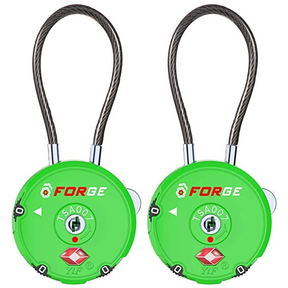 Forge Quality TSA Approved Luggage locks for travel accessories, suitcase, pelican case, set your own combination, Zinc Alloy Body-Cable Green 2 locks