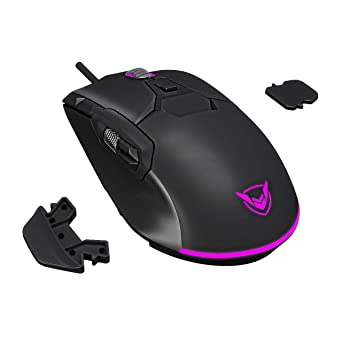 PICTEK Wired RGB Gaming Mouse, Side Metal Scroll Wheel for Volume Control, 8 Button Programmable Mice with Detachable Finger Rests, Fire Button, Sniper Button, Up to 12000 DPI for PC, Laptop, Black