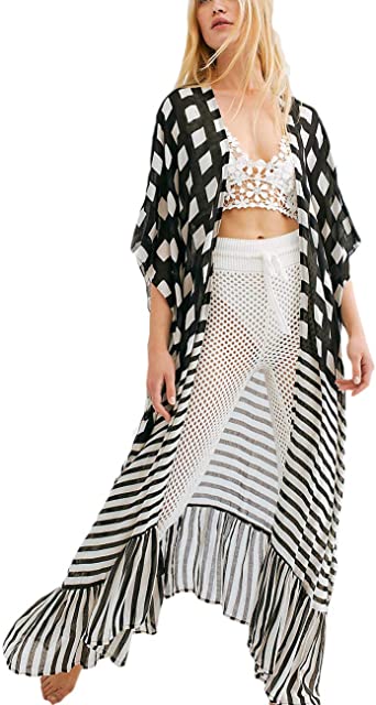 Bsubseach Womens Chiffon/Rayon Beach Blouses Kimono Cardigan Long Bikini Cover Up