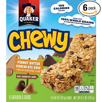 Quaker Peanut Butter Chocolate Chip Chewy Granola Bars, 8-Count, 6.7 Ounce (Pack of 6)(Packaging may vary)