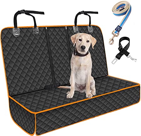 Waterproof Pet Seat Cover Car Seat Cover Protector for Dogs, Heavy Duty Scratch Proof Nonslip Durable Soft Pet Back Seat Covers for Cars Trucks and SUVs with 1 Belt and Leash