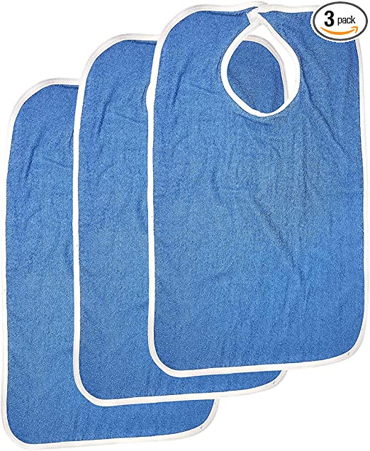 Mars Wellness Terry Adult Bibs 3 Pack - Large 18X30 Terry Cloth Bib for Adults - Elderly, Seniors, Disabled, Clothing Protector for Men or Women