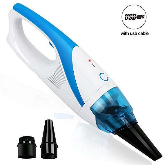 EVERTOP Mini Car Vacuum Cleaner Rechargeable Vacuum Cleaners, Strong Suction Power (1400Pa), 45minutes Operation,Handheld Vacuum Cleaner with USB Cable, incl. accessories, blue