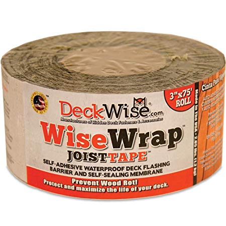 DeckWise WiseWrap JoistTape 3" x 75' Self-Adhesive Deck Joist Flashing Tape for Hardwood, Thermal Wood, PVC, Pressure Treated, and Composite Decking (1 roll)