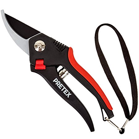 PRETEX pruning shears with two-stage safety lever, cutting blade with non-stick coating and 2 years satisfaction guarantee - garden shears / bypass secateurs / garden prun / branch shears / garden shears / tree shears / ideal for flowers, vines, young shoots and fresh wood