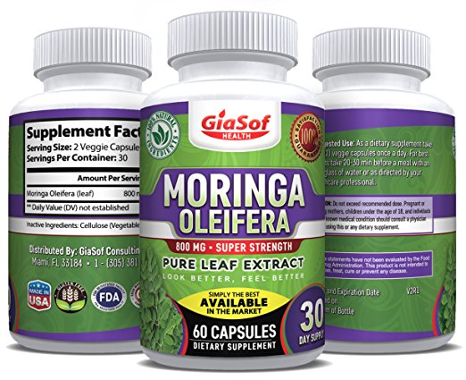 GiaSof Health Moringa Oleifera 800 Mg | Energy Booster | Joint Support | Antioxidant | Lowers Blood Pressure and Cholesterol | Natural Mood Enhancer | Balance Sugar Levels | Promotes Restful Sleep