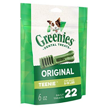 Greenies Dental Dog Treats, Teenie Size, Original Flavor (22 Treats, 6 Ounces) Greenies Dog Dental Chews: For Clean Teeth and Healthy Gums.