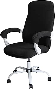 FORCHEER Office Chair Cover Water Repellent Jacquard Armrest Swivel Chair Slipcovers Removable Stretch Universal Computer Chair Cover L with Chair Arm Cover 2P-Black