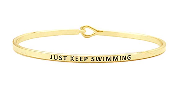 OHBOOBA Inspirational Expandable Thin Engraved Message JUST Keep Swimming Cuff Bangle Bracelets