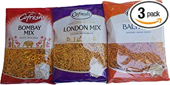 Indian Snacks Selection, Bombay, Balti, London Mix 3 x 325g Large Bags Party Set Cofresh from Kingdom Supplies