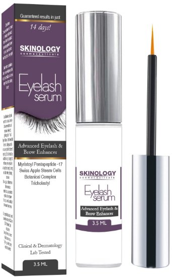 Eyelash Growth Serum for Long Eyelashes From Skinology Cosmeceuticals Contains Myristoyl Pentapeptide-17 and Stem Cell Dermatologist Lab Tested Best Lash and Eyebrow Growth Formula 4 Month Supply 35ml