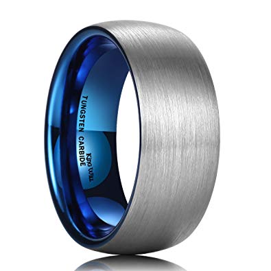 King Will DUO 9mm Blue Dome Tungsten Carbide Ring Wedding Band for Men High Polish Comfort Fit