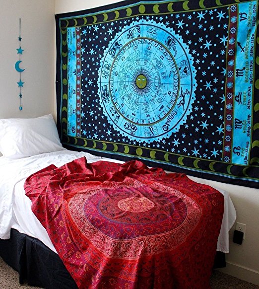1 X Zodiac Tapestry Wall Hanging Horoscope Tapestry Indian Astrology Hippie Wall Tapestries for Dorms Boho Twin Bedding Zodiac Tapestry. (85" X 55')