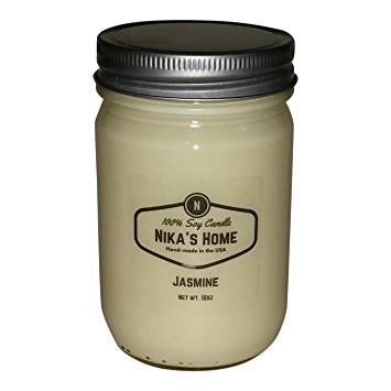 Nika's Home Jasmine Soy Candle - 12oz Mason Jar