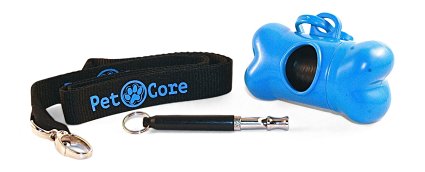 Dog Whistle Training Set by PetCore | Multi Range Frequency with Adjustable Lock | Includes Sturdy Woven Lanyard, Attachable Doggie Waste Bag Dispenser, 15 Bags & Instructions