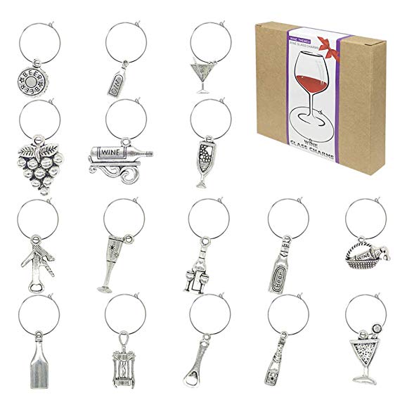 16 Piece Wine Themed Wine Glass Charms,Wine Tasting Party Decoration Supplies Gift