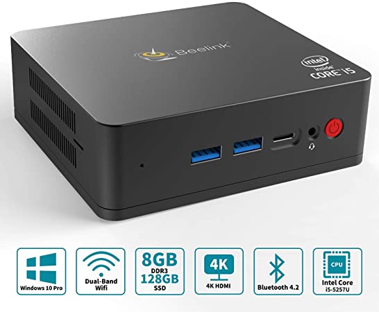 Beelink U57 Intel Core i5-5257u Processor (up to 3.1 GHz) 8GB RAM 128GB SSD, Mini pc Windows 10 pro Computer, Dual HDMI USB 3.0 Port, Dual Band WiFi/Gigabit Ethernet/BT 4.2 Support Auto Power On