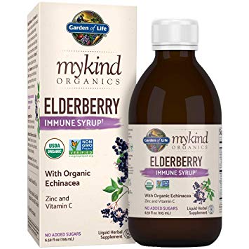 Garden of Life mykind Organics Elderberry Immune Syrup 6.59 fl oz (195 mL) for Kids & Adults - Sambucus, Echinacea, Zinc & Vitamin C, 0g Sugar, Organic Non-GMO Vegan & Gluten Free Herbal Supplements