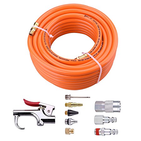 3/8"×50ft PVC Air Hose With 10 Piece Air tool and Accessory Kit With Blow Gun/ Air Coupler(WYNNsky 300PSI)
