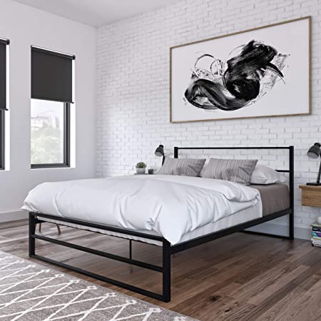 DG Casa Allen Metal Platform Bed Frame, Queen Size in Black