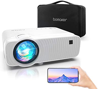 Bomaker Projector, Portable Projector, WiFi Mini Projector, Synchronize Smart Phone Screen, 300'' Display, Compatible with iPhone, Android, TV Stick, PS4, Laptops, PCs, Windows, DVD Player