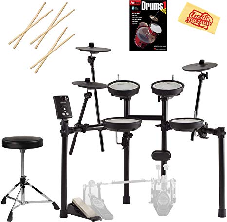 Roland V-Drums TD-1DMK Drum Set Bundle with Drum Throne, Drum Sticks, Fast Track Drum Book, and Austin Bazaar Polishing Cloth